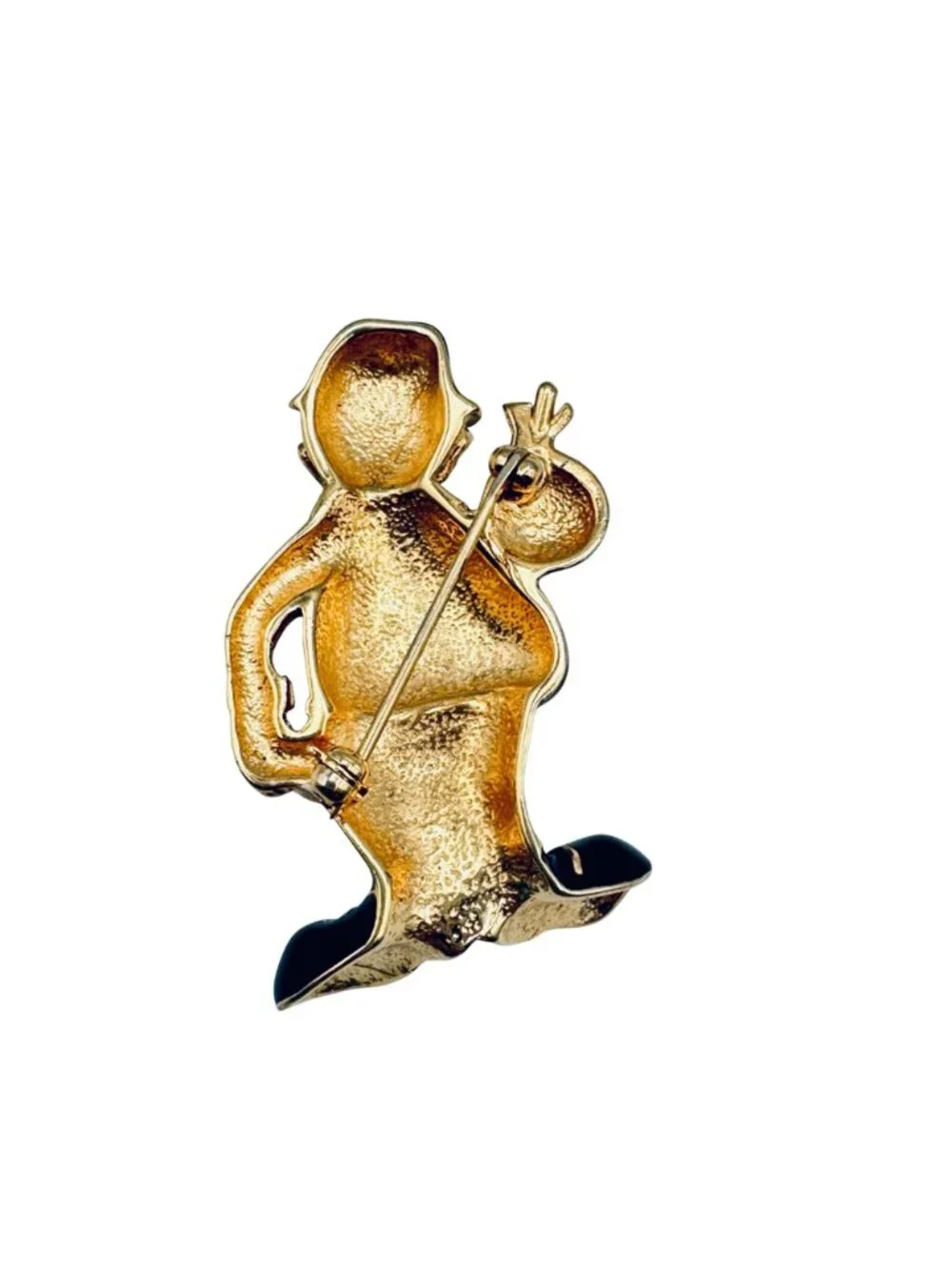 Vintage Sad Hobo Tramp Brooch Mid-Century Gold Tone Enamel 2